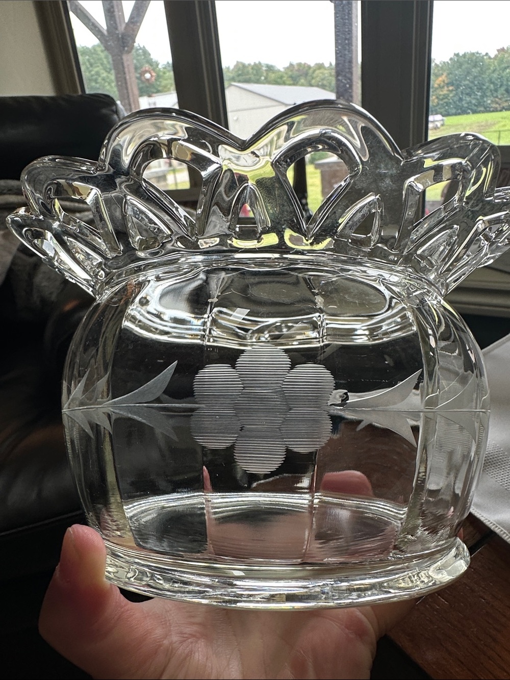 Vintage Clear Etched Imperial Glass Rose Bowl